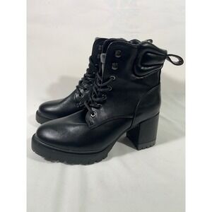 Aerosoles Jordyn Faux Leather Lug Sole Lace Up Block Heel Boots Women Black 8.5M